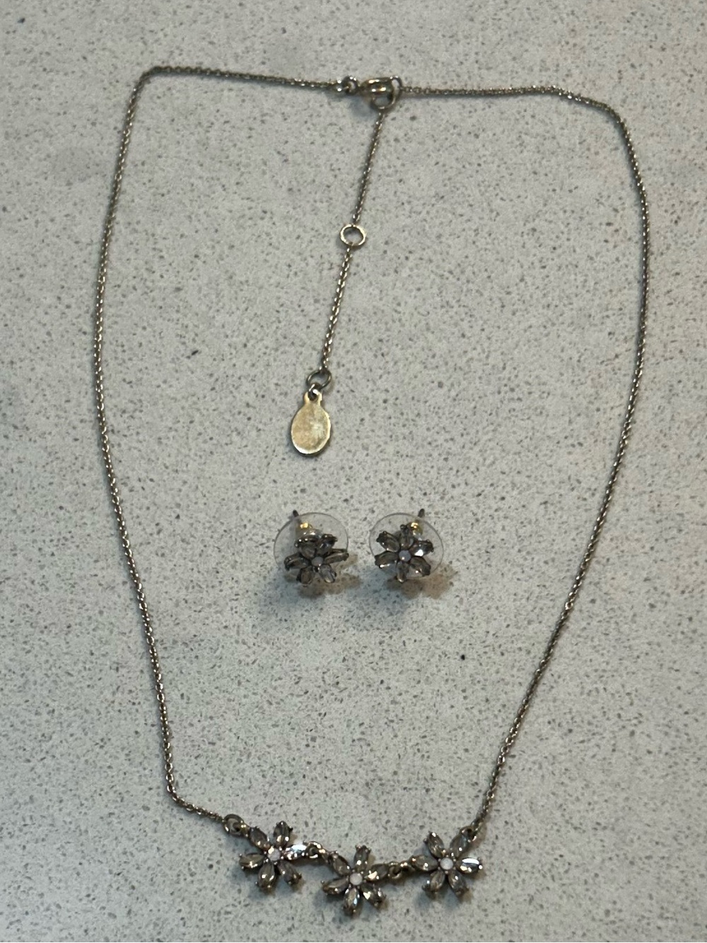 Silver Floral Crystal Necklace and Stud Earrings Set